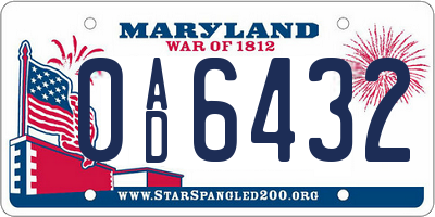 MD license plate 0AD6432