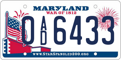 MD license plate 0AD6433