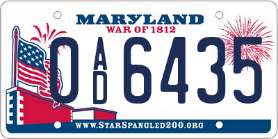 MD license plate 0AD6435