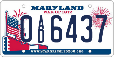 MD license plate 0AD6437