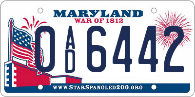 MD license plate 0AD6442