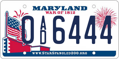 MD license plate 0AD6444