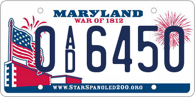 MD license plate 0AD6450