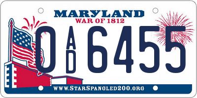 MD license plate 0AD6455