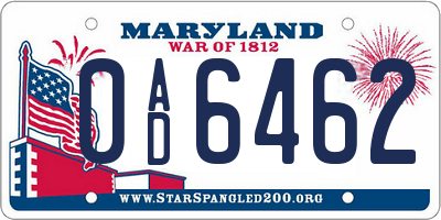 MD license plate 0AD6462