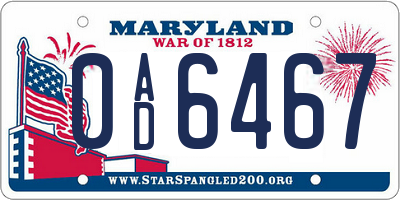 MD license plate 0AD6467