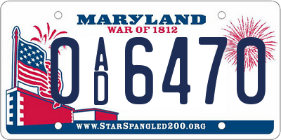 MD license plate 0AD6470