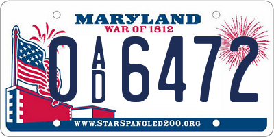 MD license plate 0AD6472