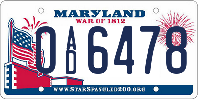 MD license plate 0AD6478