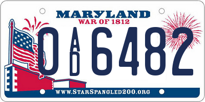MD license plate 0AD6482