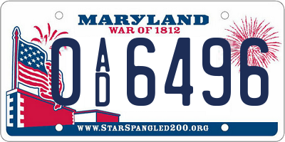MD license plate 0AD6496