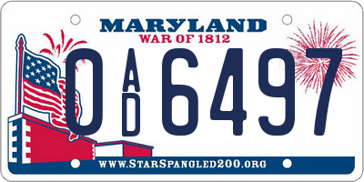 MD license plate 0AD6497