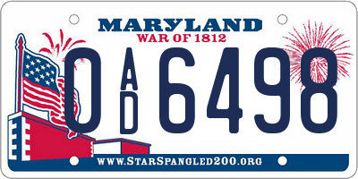 MD license plate 0AD6498