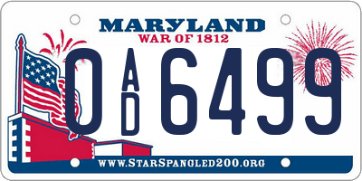MD license plate 0AD6499
