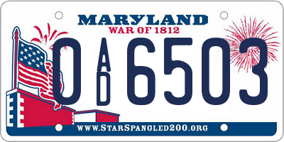 MD license plate 0AD6503