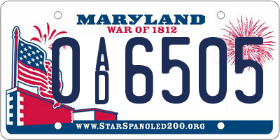 MD license plate 0AD6505