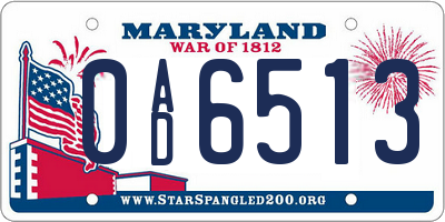MD license plate 0AD6513
