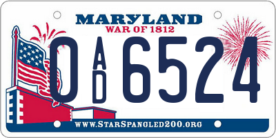 MD license plate 0AD6524