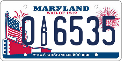 MD license plate 0AD6535