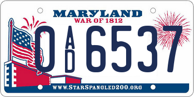 MD license plate 0AD6537