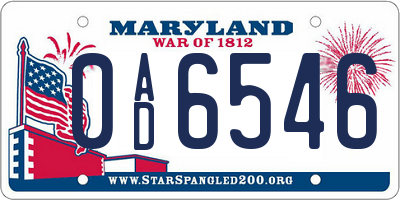 MD license plate 0AD6546