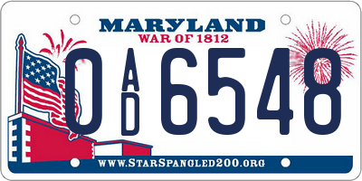 MD license plate 0AD6548