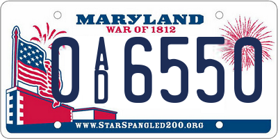 MD license plate 0AD6550