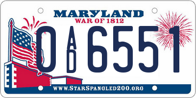 MD license plate 0AD6551