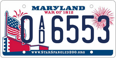 MD license plate 0AD6553