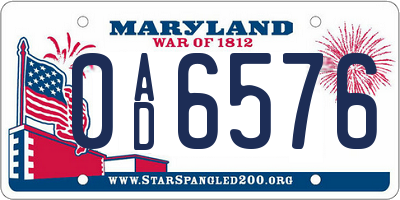 MD license plate 0AD6576