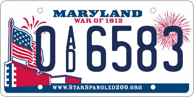 MD license plate 0AD6583