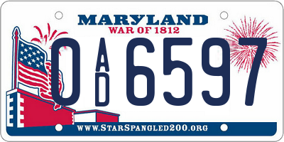 MD license plate 0AD6597