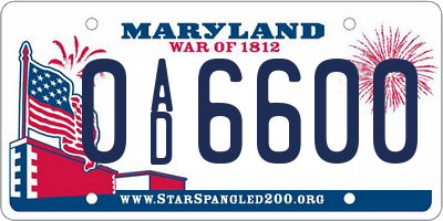 MD license plate 0AD6600