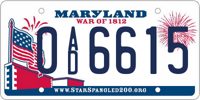 MD license plate 0AD6615