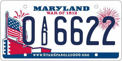 MD license plate 0AD6622
