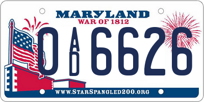 MD license plate 0AD6626
