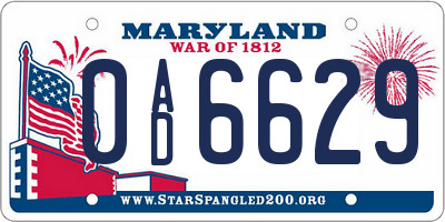 MD license plate 0AD6629