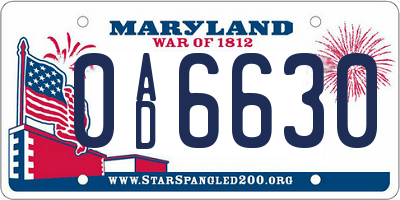 MD license plate 0AD6630