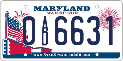 MD license plate 0AD6631