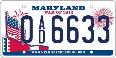 MD license plate 0AD6633