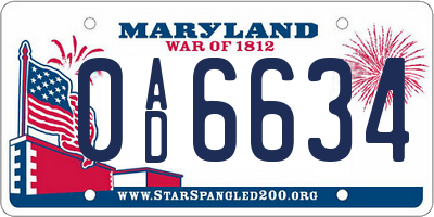 MD license plate 0AD6634