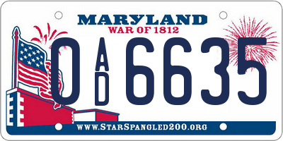 MD license plate 0AD6635