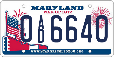 MD license plate 0AD6640