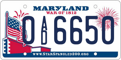 MD license plate 0AD6650