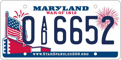 MD license plate 0AD6652