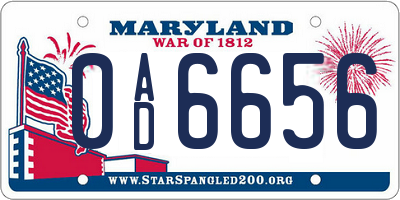 MD license plate 0AD6656