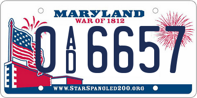 MD license plate 0AD6657