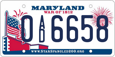 MD license plate 0AD6658