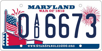 MD license plate 0AD6673