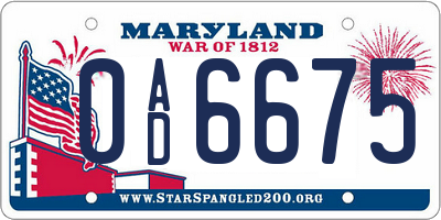 MD license plate 0AD6675